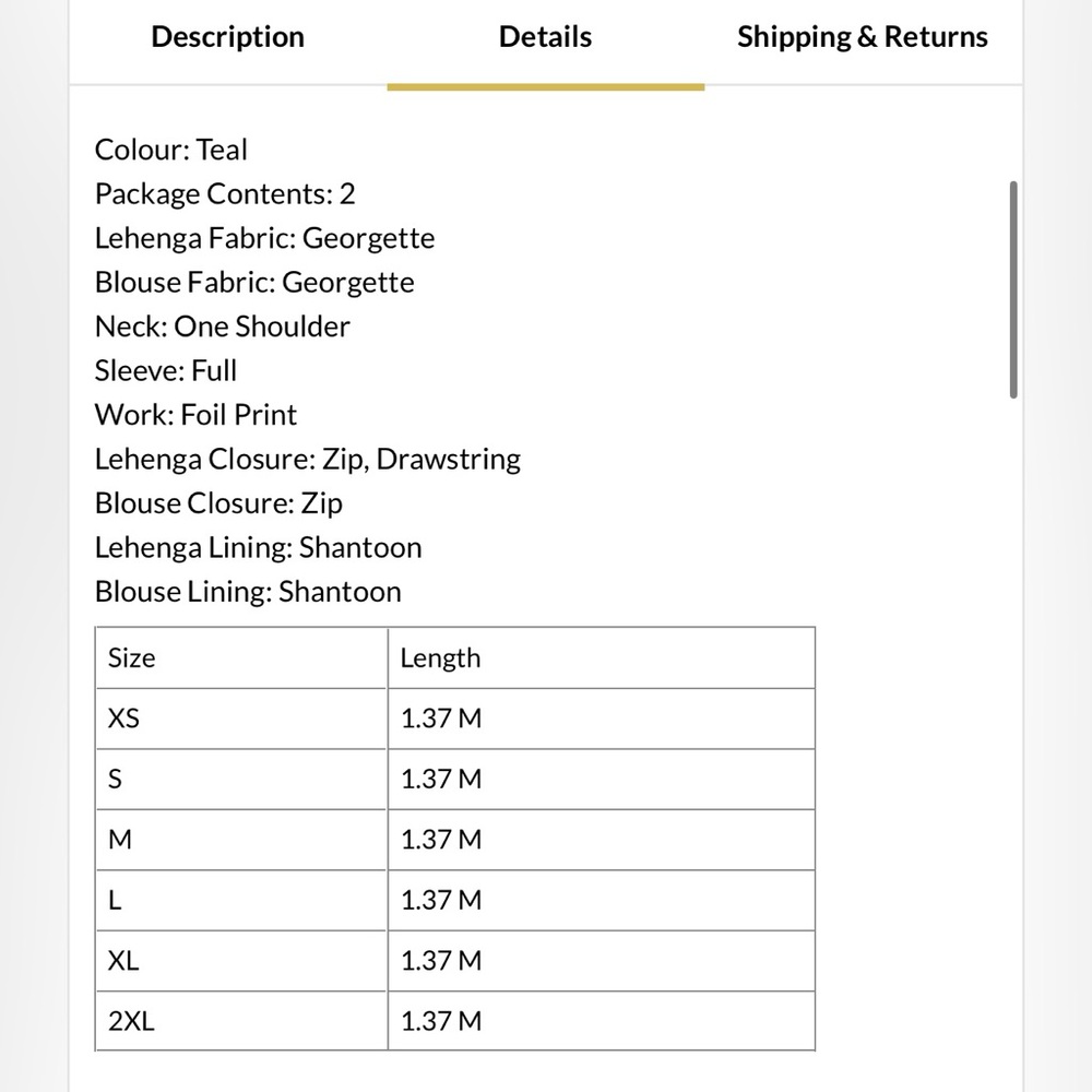 Teal Foil Print Lehenga & One Shoulder Blouse With Attached Drape — Size Medium - Picture 11 of 15